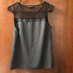 Sheer polka dotted neckline with stripe body small